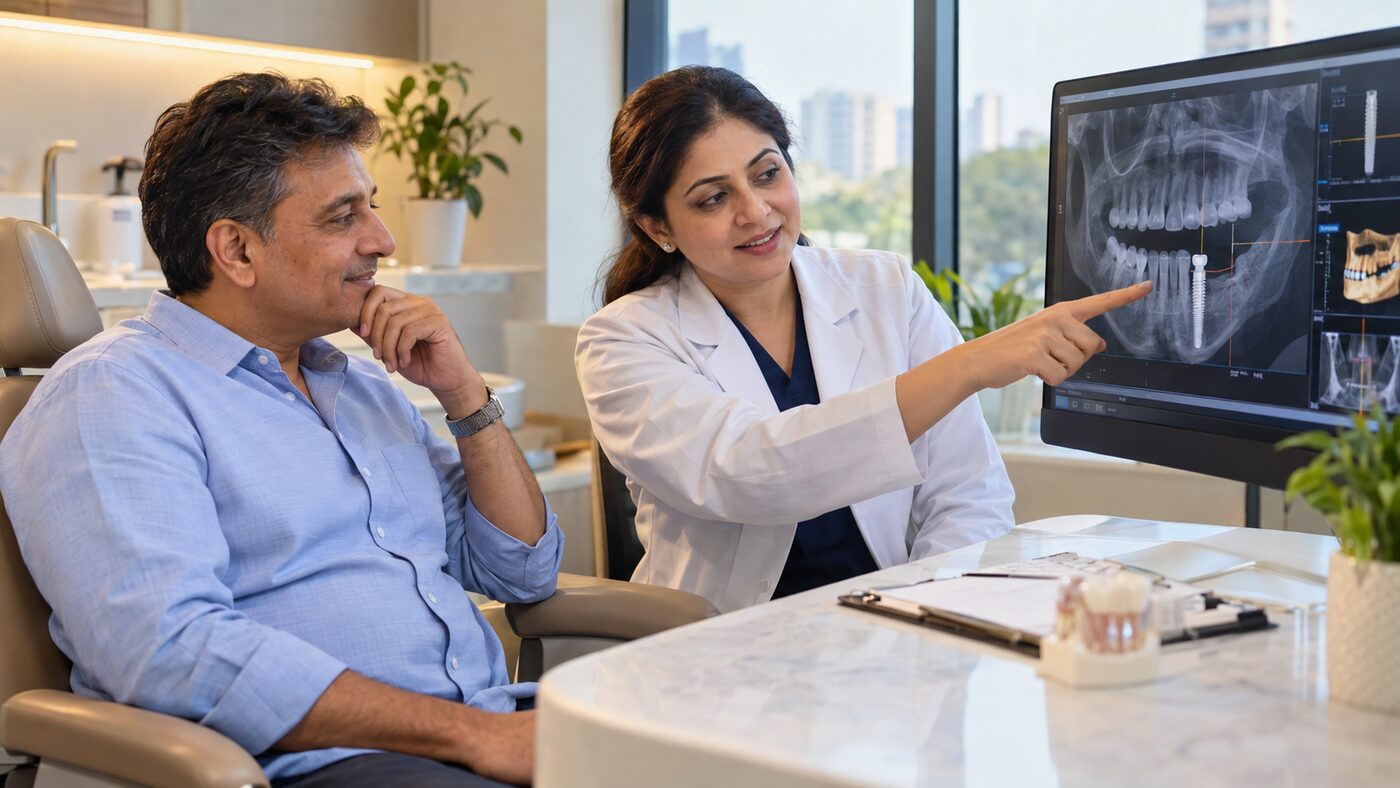 Featured image: Dental Implants in Mumbai: Cost, Types, Success Rate and What to Actually Expect Dental implant consultation at Designer Smiles, Vile Parle East, Mumbai